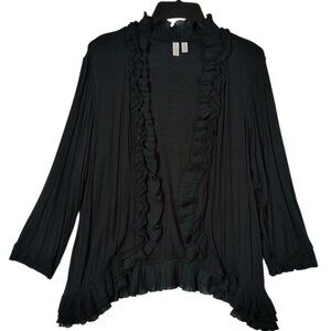 Madison Women's 3/4 Sleeve Open Cardigan Ruffle Black Size XL